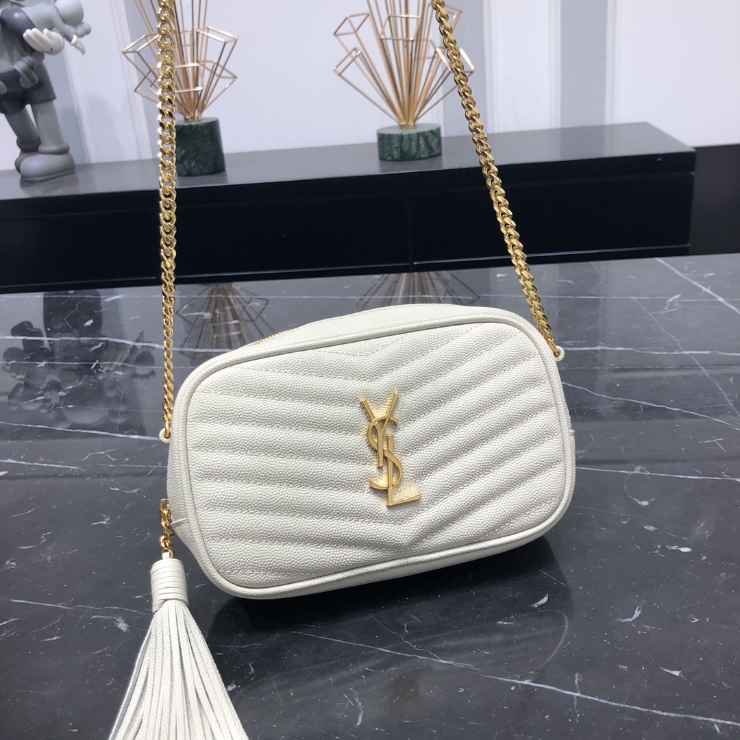 Saint Laurent Mini LOU Camera Quilted Calfskin Shoulder Bag Handbag White 748849 Gold